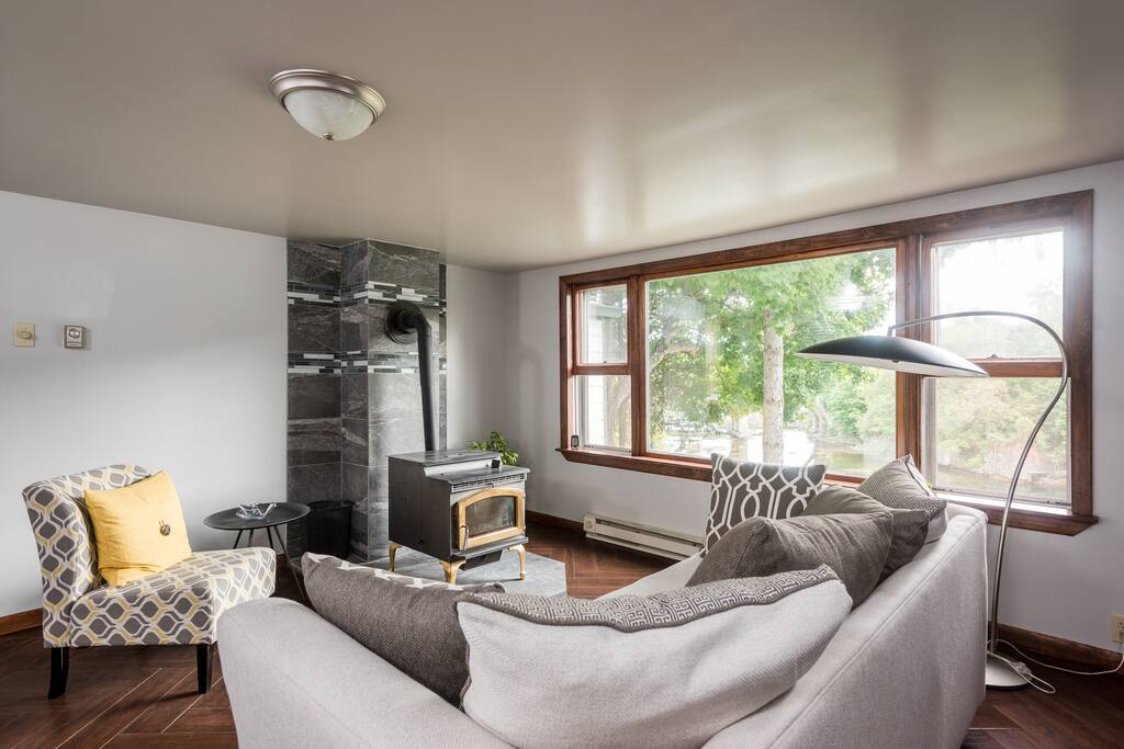Living room with cozy pellet stove
