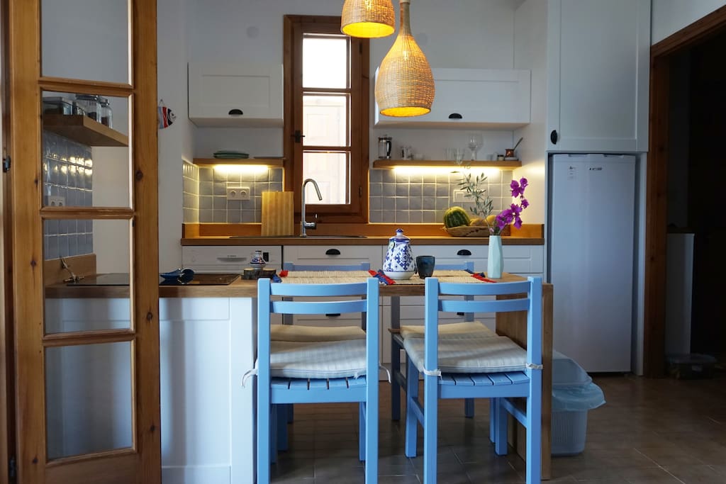 Renovated white bright kitchen. fully equipped to cook home.