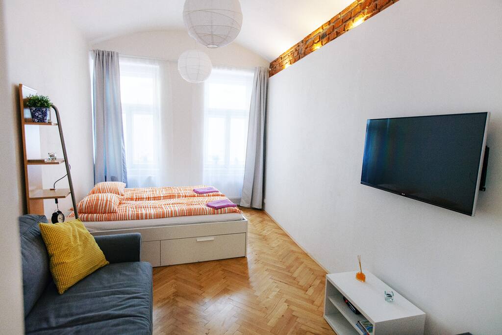 Large comfortable bed, sofa, cable TV