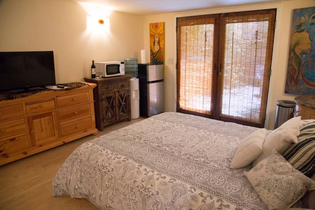 "Main area with mid-size fridge so you can bring back leftovers or keep snacks and things fresh"