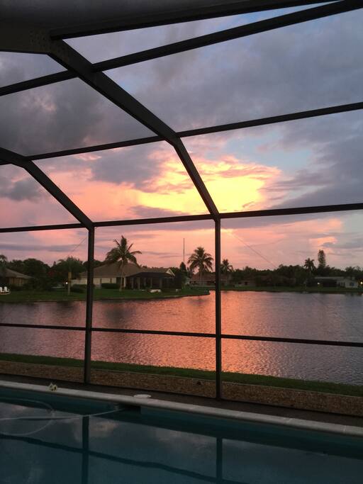 beautiful views approaching dusk from private large heated swimming pool