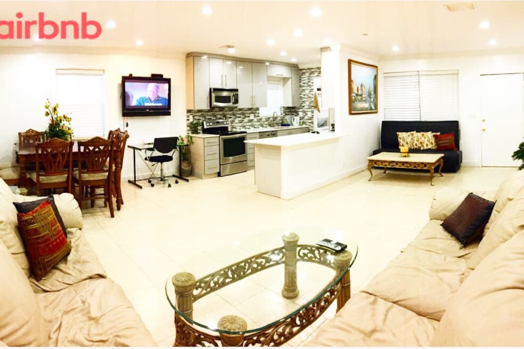 Living room, Kitchen, and Dining Area
