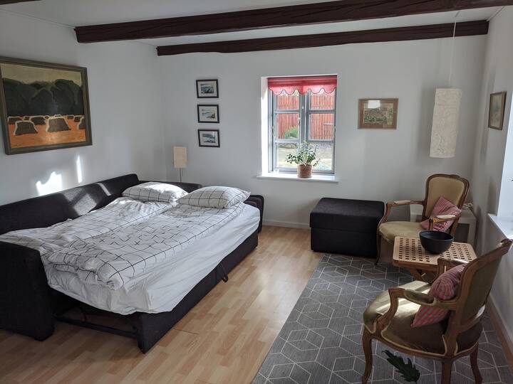 Sala de estar donde el sofá está hecho hasta dos prs.