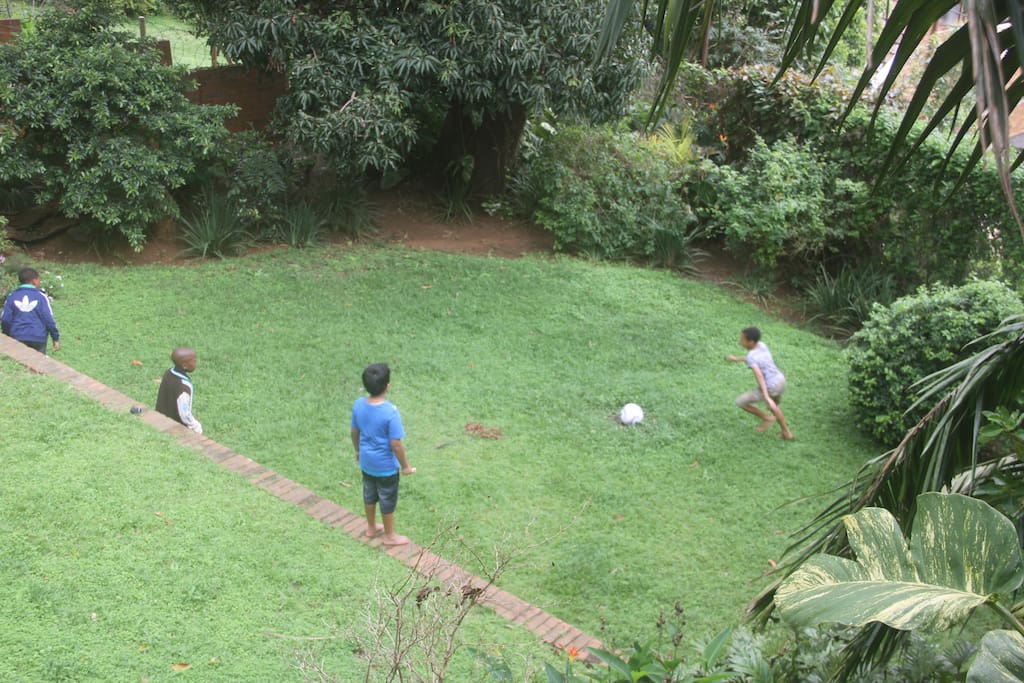 Two levels of back garden grass area