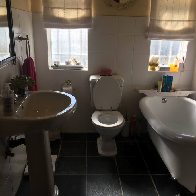Beautiful bathroom with towels for guests use