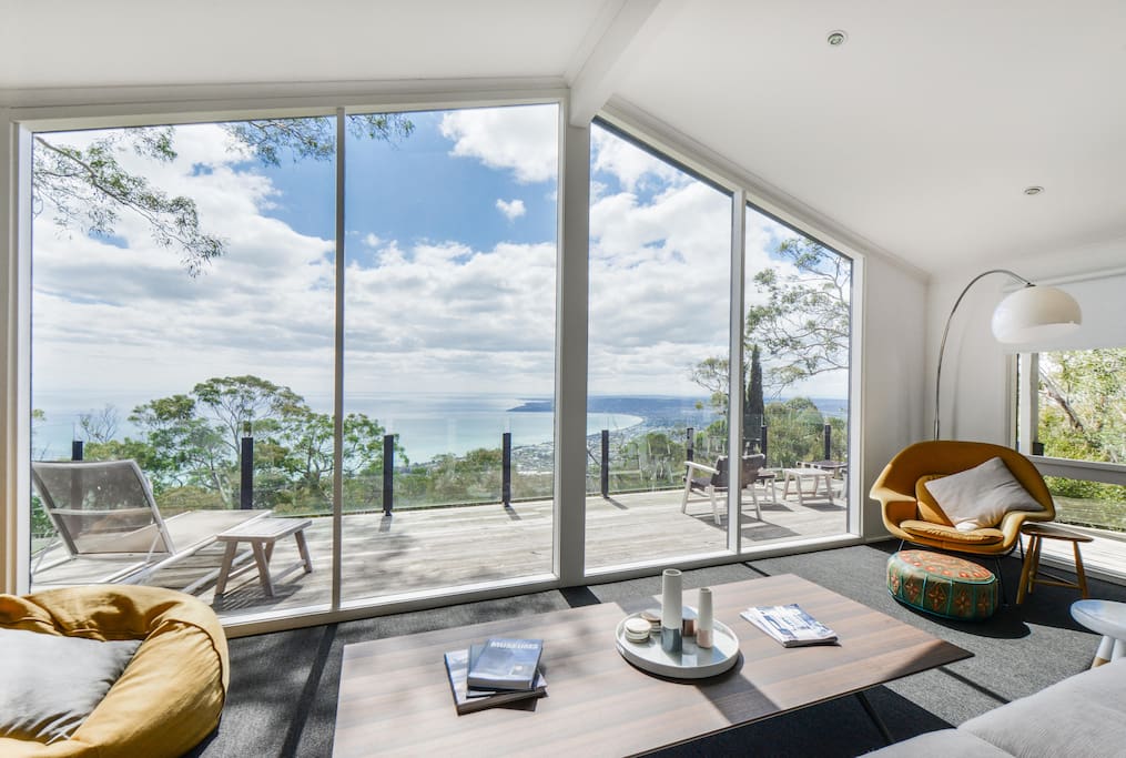Lounge which takes in the views. Huge comfy lounge. Beanbags and the womb chair to relax in