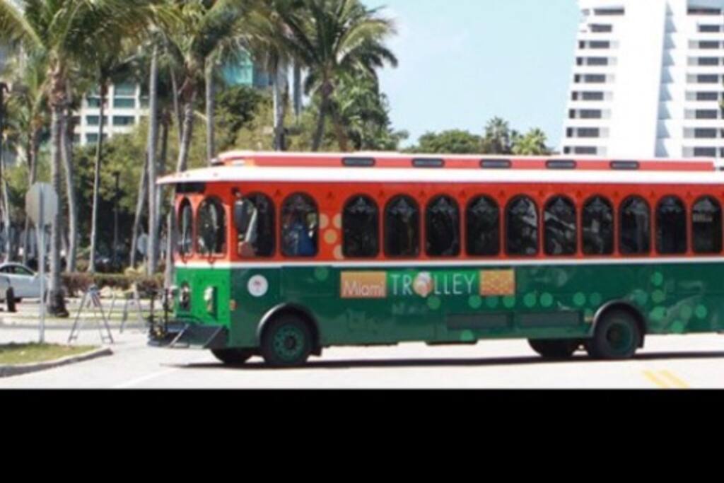 Trolly stop at the entrance of the building
