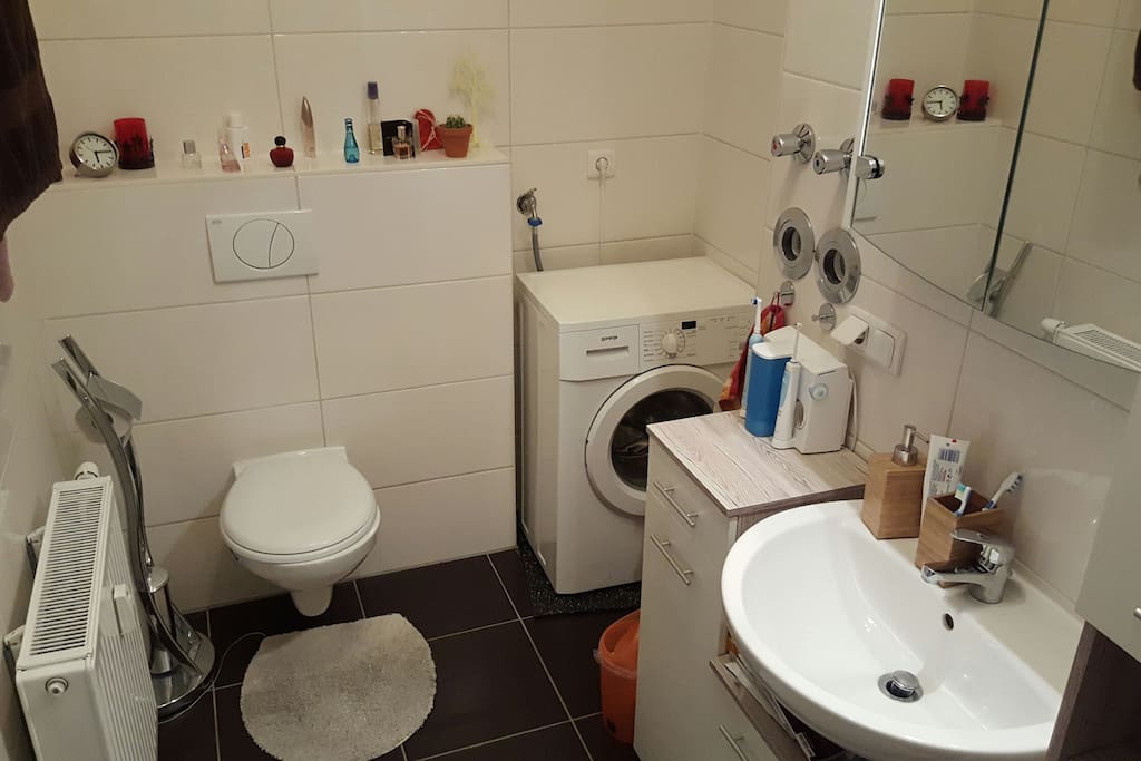 The shared bathroom. You can also use the washing machine