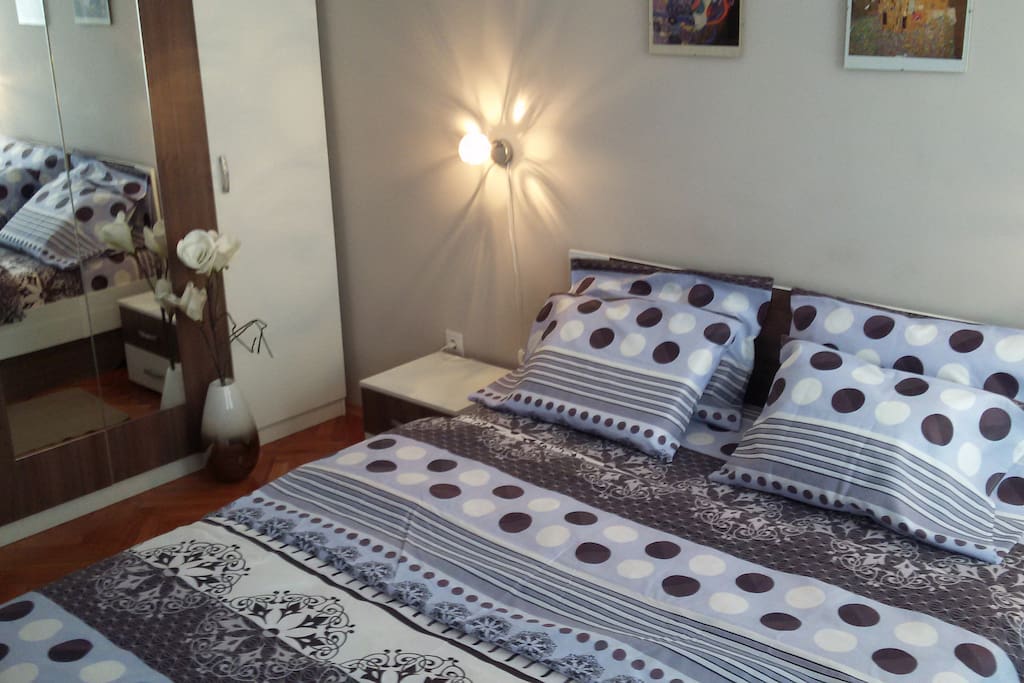 Bedroom, large bed, big wardrobe