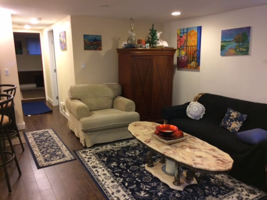 Living room with a sofa bed.