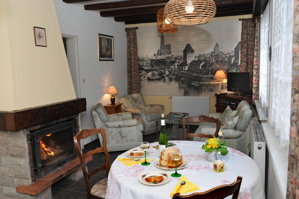 Salon et salle à manger avec la cheminée à insert
