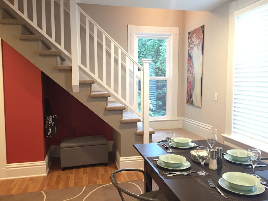 Stairs leading to 2 bedrooms and a half bath room