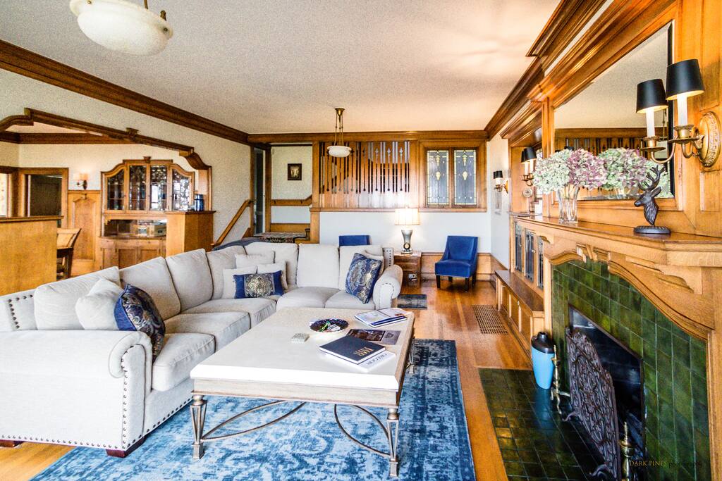 Livingroom with all the period wood work and windows. Dark Pines Photography