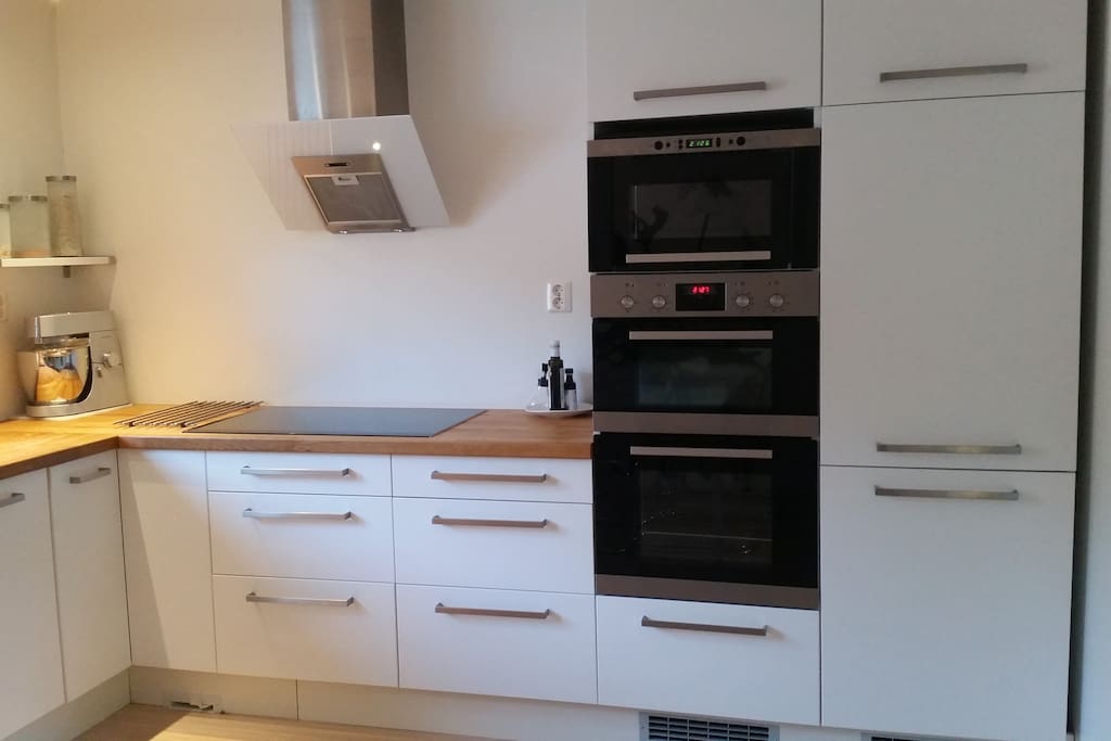 Kitchen with dish washer, two ovens and microwave