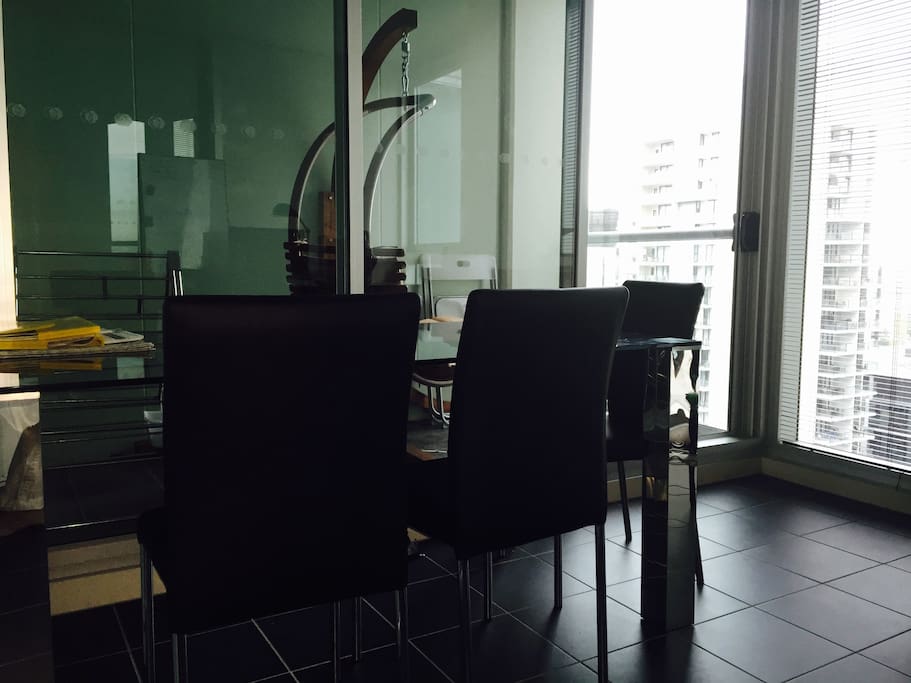 alfresco indoor blacony + outdoor balcony with hammock.