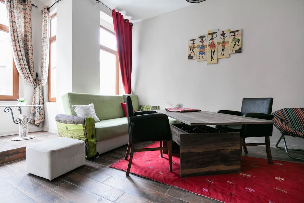 The table is both a coffee and a dining table.