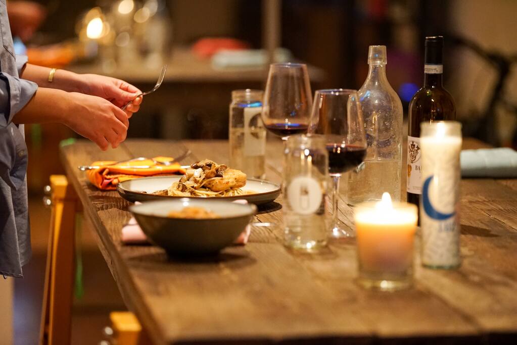huge farm table and dining space