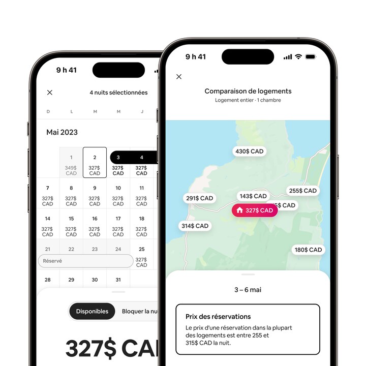Dans l'appli Airbnb, on voit la nouvelle fonctionnalité de comparaison des logements similaires.