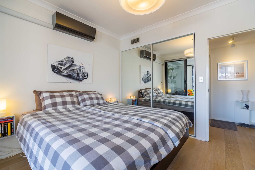 Bedroom cabinets have hangers and room for your clothes