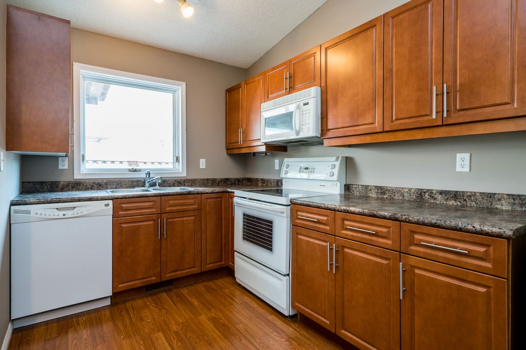 Kitchen with plenty of counter space and storage.