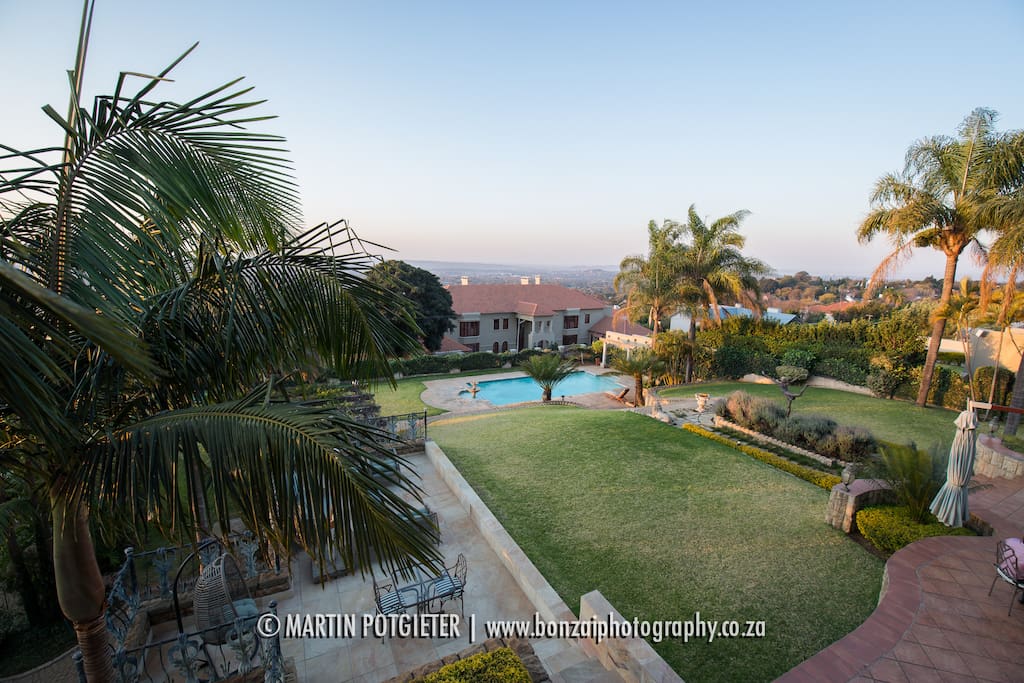 Back view of Villa Sterne, over looking the whole of Pretoria. You can see our swimming pool (11m in length, 4 metres wide)