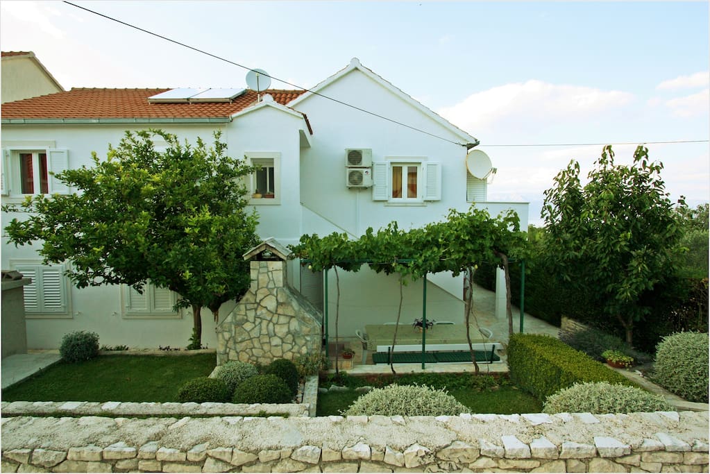 In front of the house