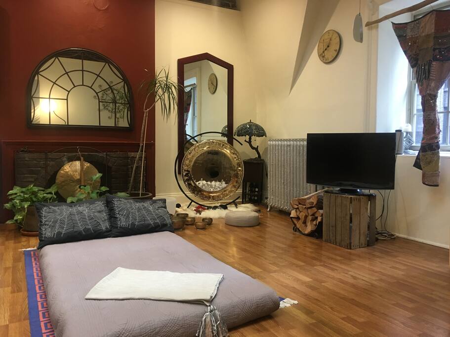 Large shared studio (1 room) - Sleep under the stars of the skylight on a single-sized bed/convertible floor mattress