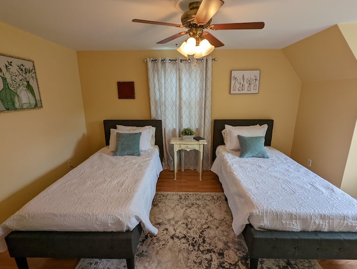 The twin room offers two soft twin beds that are perfect for two single individuals or children. There is also a place to put your luggage and a small closet to hang items.
