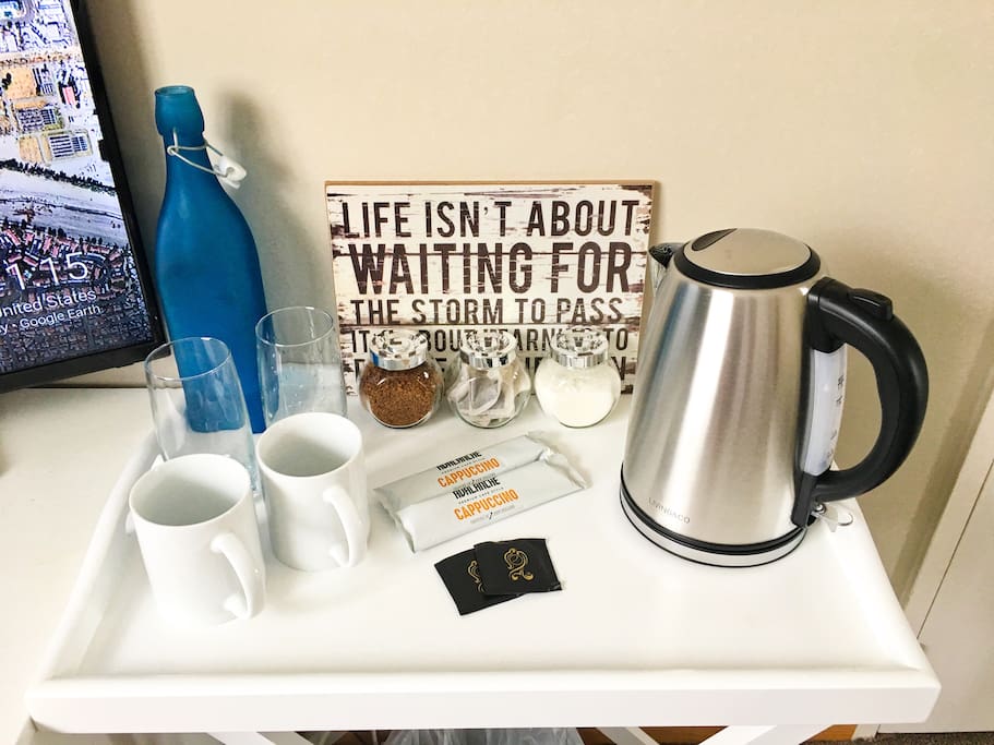 Coffee and tea provided in your room