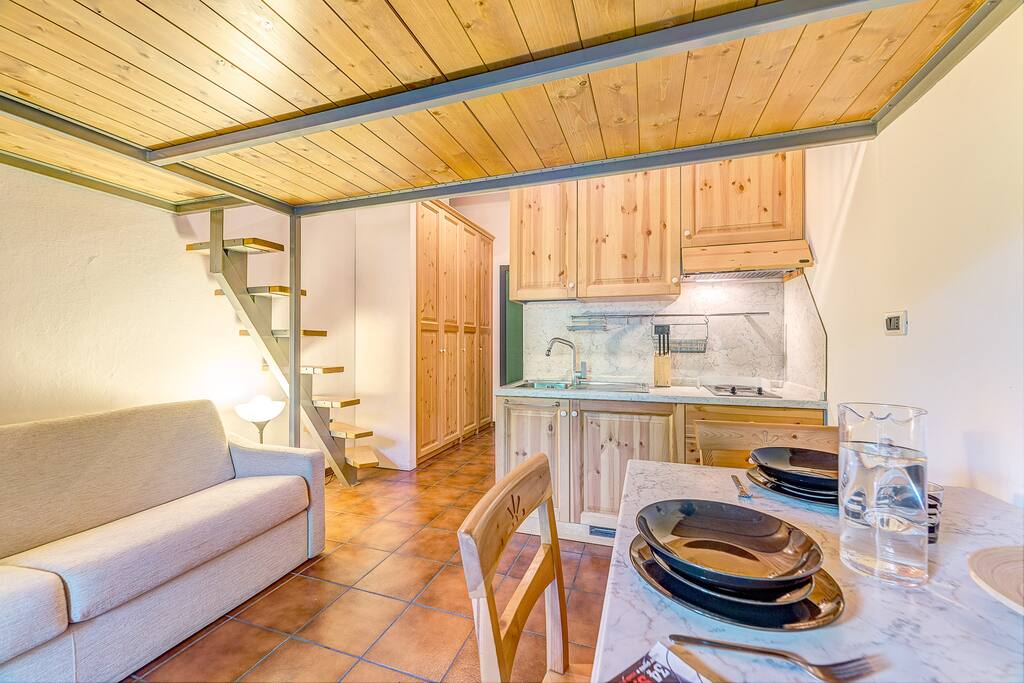 Living room with kitchenette and sofà bed