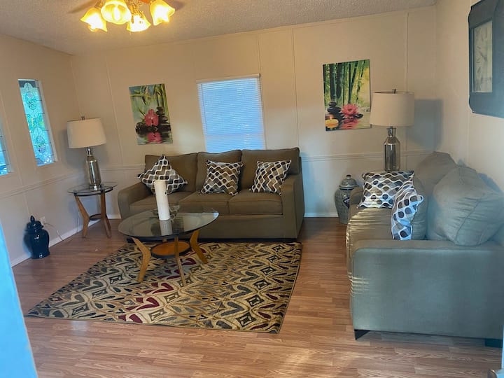 Coozy.  The living room has full sized sleeper comfort for your home away from home!