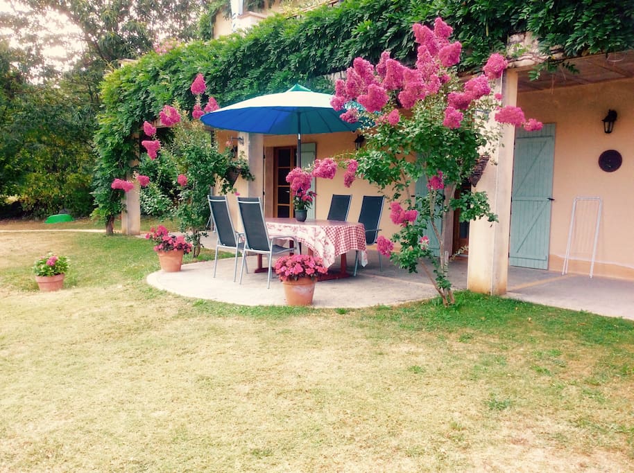 Eating and relaxing area outside Gite.