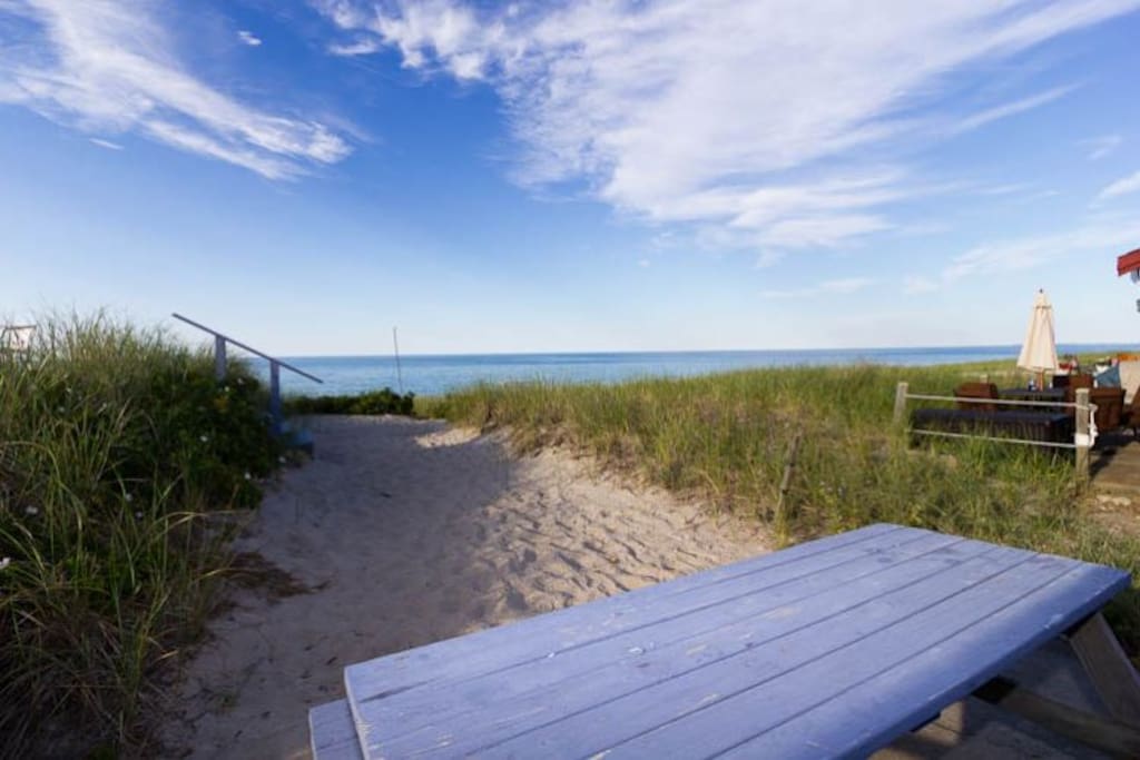 View of the ocean from the picnic table