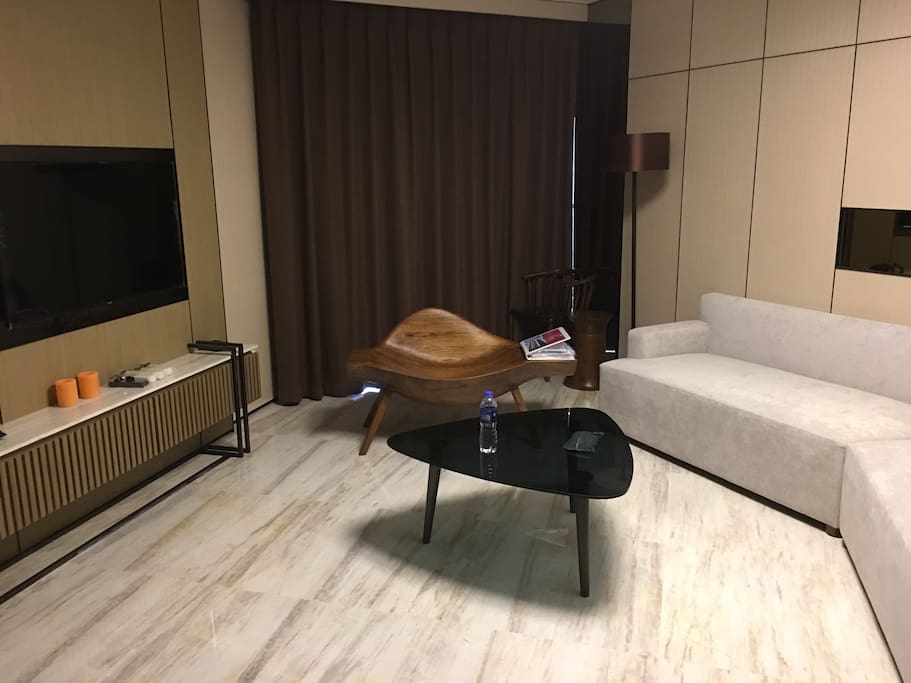 A 55" Samsung HD flat equipped, customized furniture, sofa, nice indoor decoration.