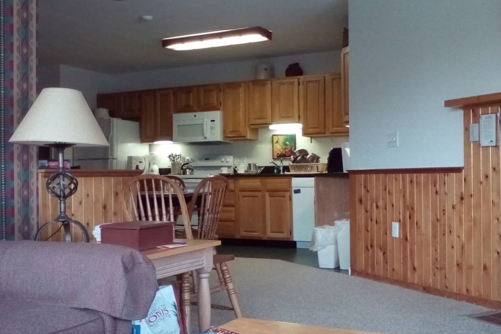 View from living area into kitchen.