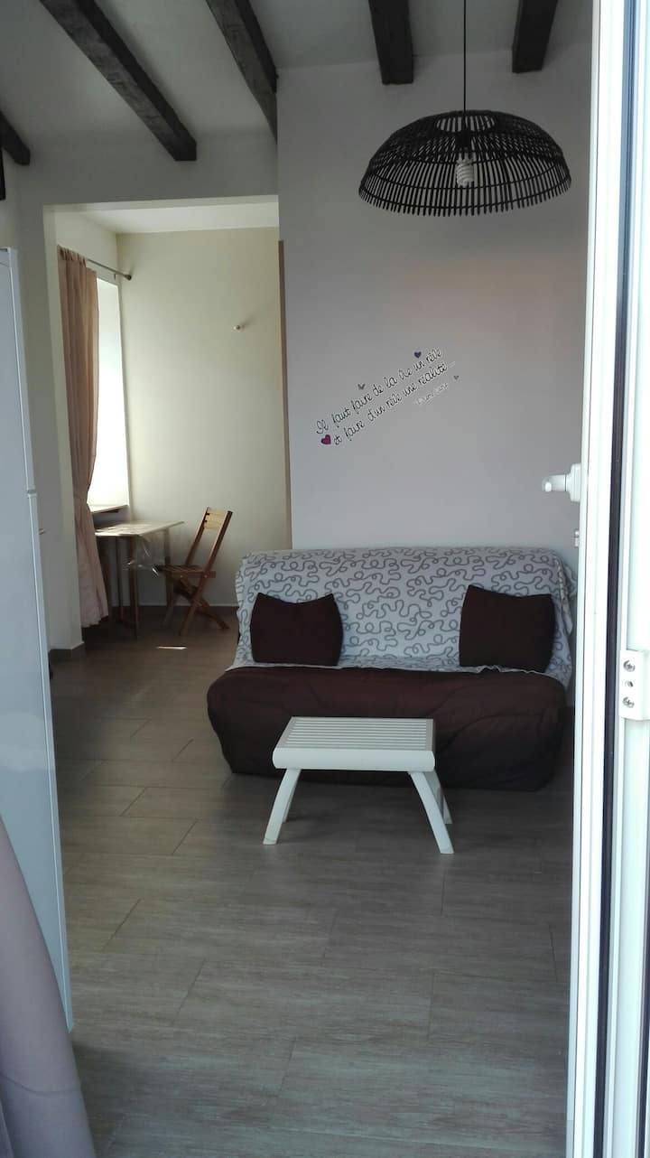 Მისაღები ოთახი,სამზარეულო გასაშლელი დივნით, პატარა კუთხის ბოლოში ოფისი