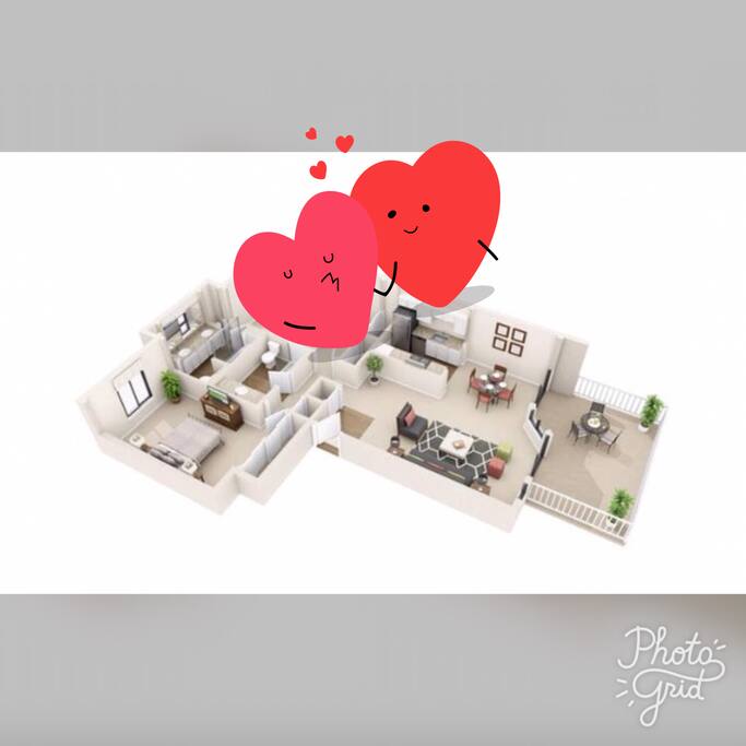 Floor plan. Furniture located in a different way.