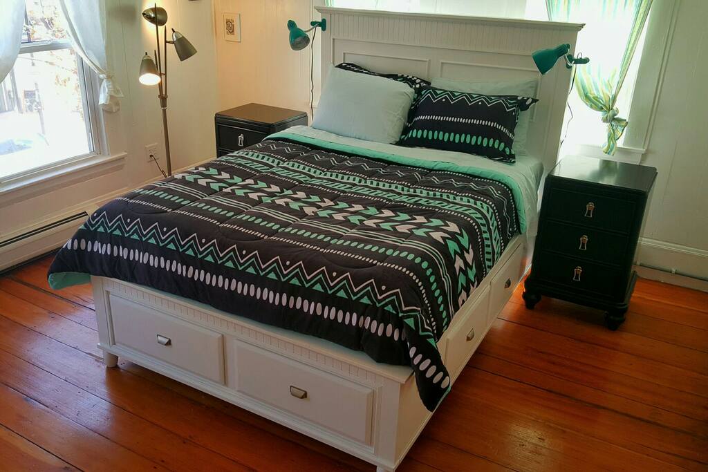 Queen platform bed.