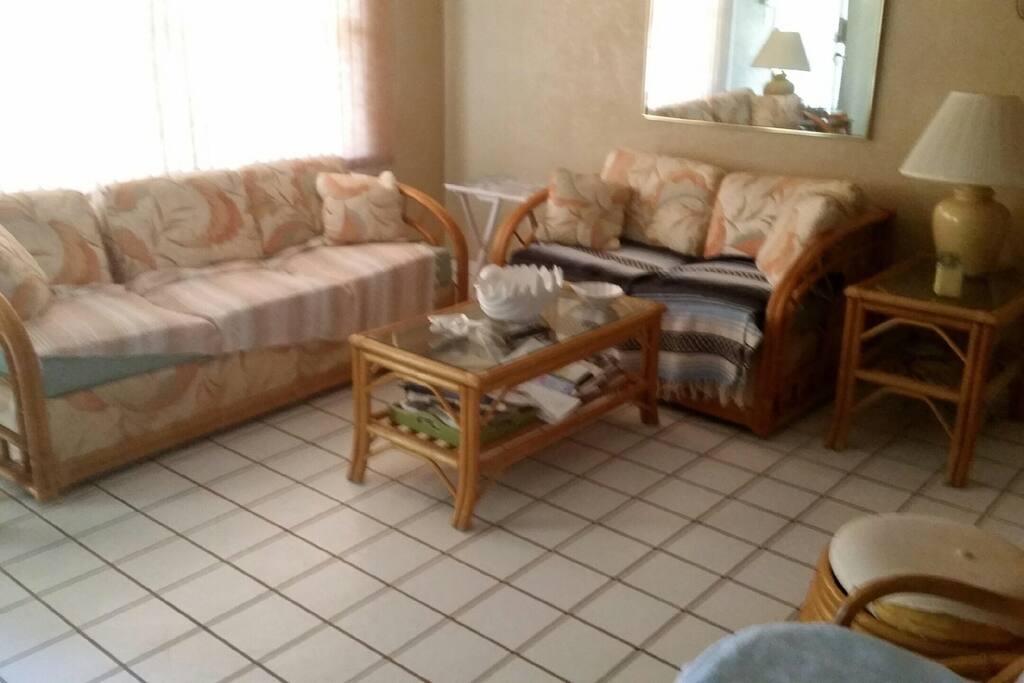 Fold out bed in living room.