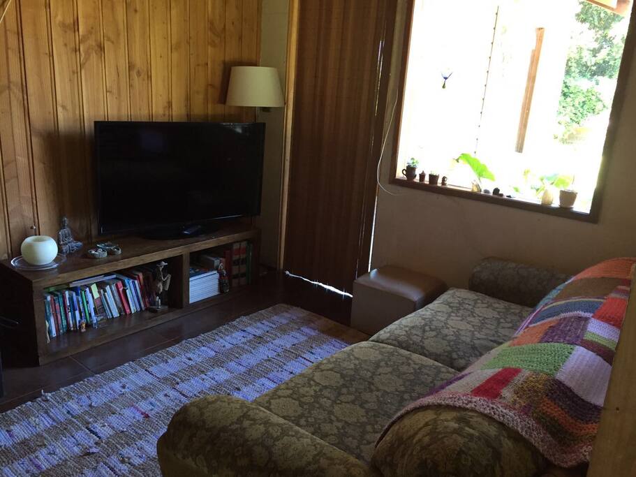 Sala de estar, tv cable DirecTV, Netflix, biblioteca.