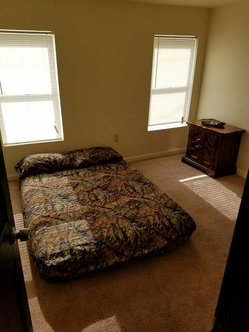 Inflated mattress in upstairs bedroom