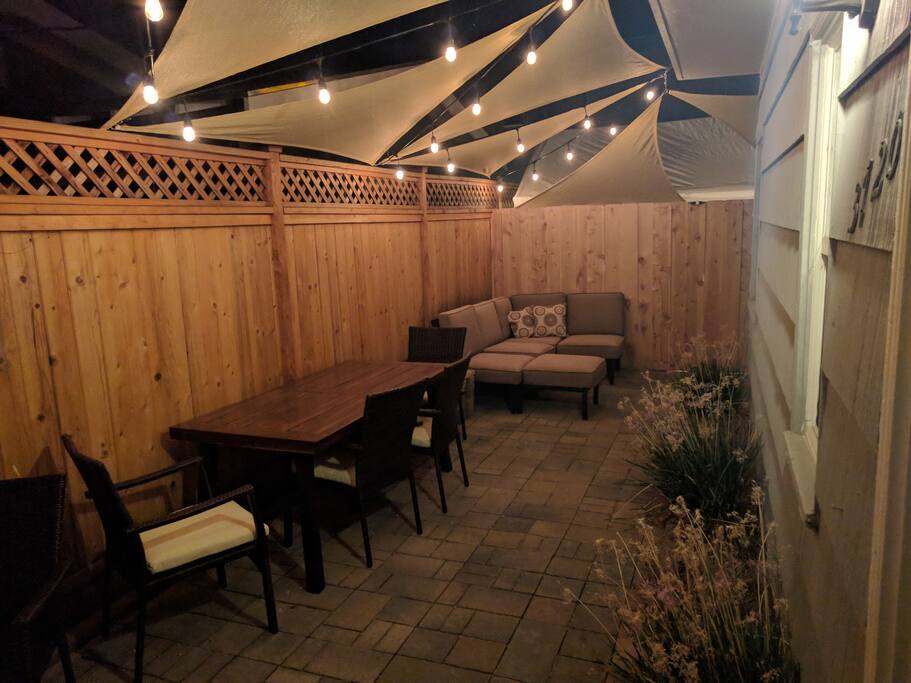 Nightime view of patio