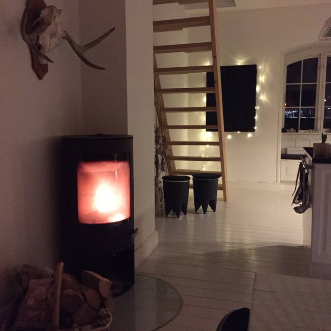 Køkkenalrum med trappe til lejlighedens tagetage