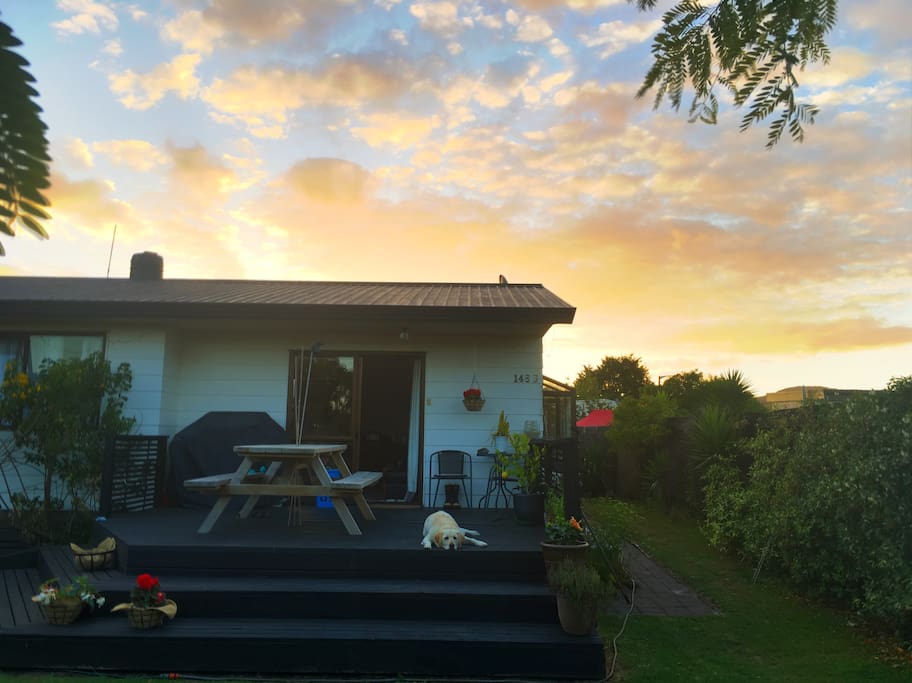 Front of house with a gorgeous sunset