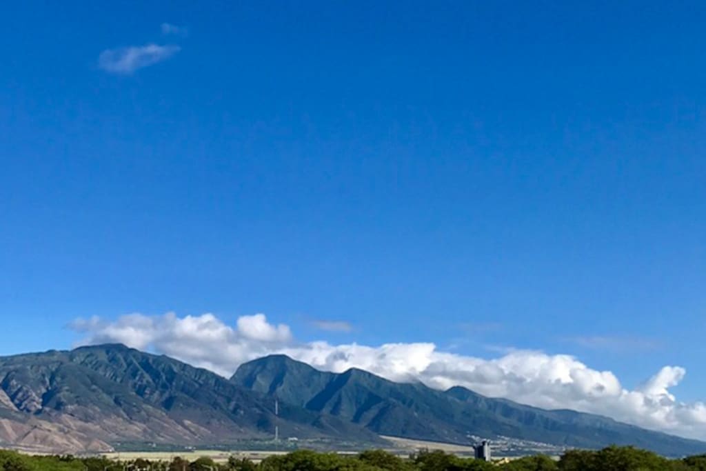 North Kihei gives unobstructed views of West Maui mountains with no power lines blocking the beautiful view. Off to the left is the ocean but the trees are usually too large to get a good view.