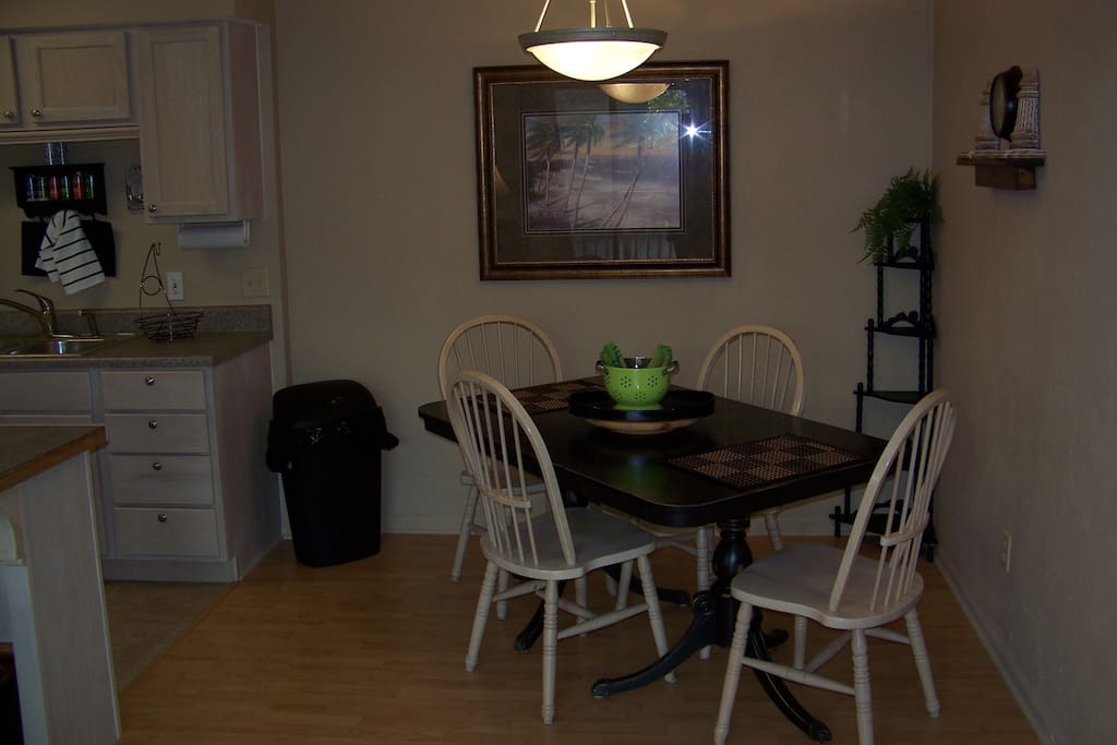 Eat-in-kitchen, fully stocked.