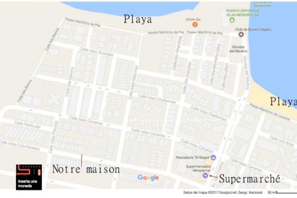 Ubicación de la casa, playas y comercios.