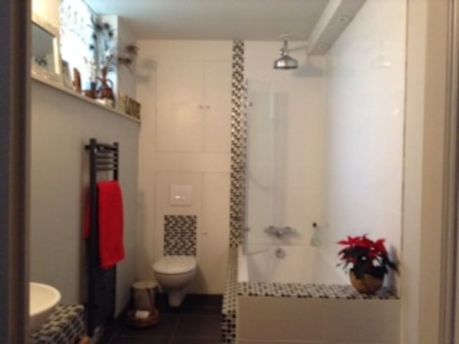 En-Suite Bathroom with shower over bath and screen
