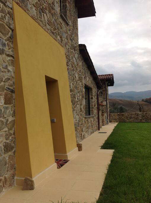 The lawn and the frontal side of the property