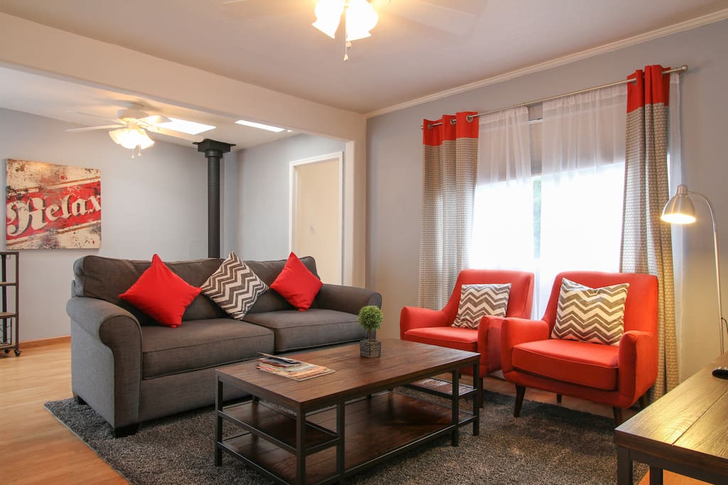 Living Room has queen size pull out sofa bed